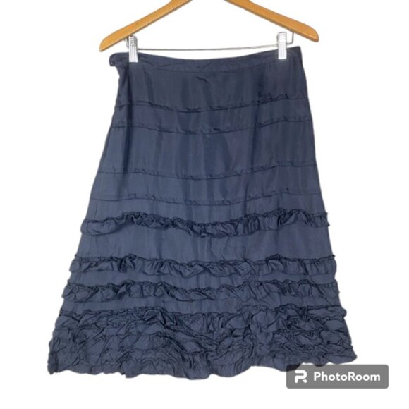 Rebecca Taylor silk ruffled midi skirt size 8 navy blue quiet luxury feminine - Picture 1 of 6